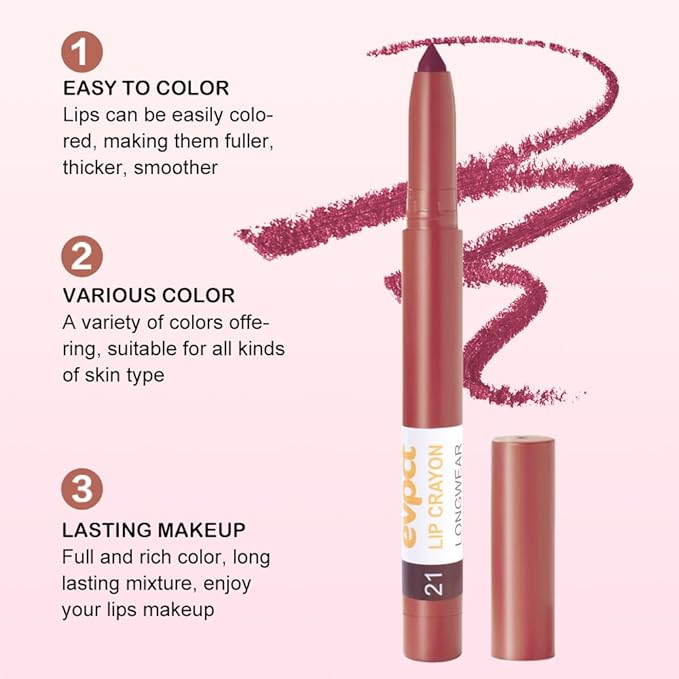 evpct Dark Wine Red Lip Liner Crayon Pencils Set for Women, Deep Berry Red Matte Lip Stick Crayon Long Lasting, Lips Pencil Liner and Lipstick set, Lipliner Pencil 24 Hours Lipstick Built-in Sharpener