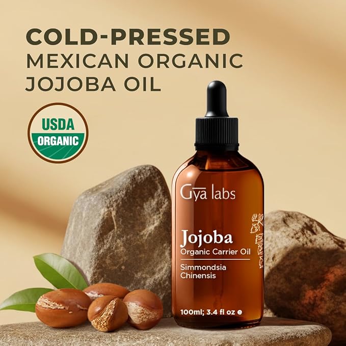 Gya Labs Jojoba Carrier Oil - 3.4 Fl Oz - for Hair, Skin, Face, Scalp & Body Massage