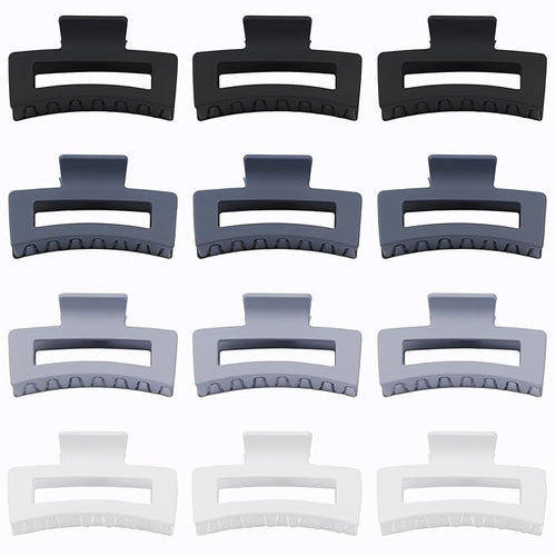 12 Pcs Medium Hair Clips for Women, 3.5 Inch Square Claw Clips, Colorful Hair Claw Clips for Thick and Thin Hair, Bulk Hair Accessories for Women and Girls- Grey