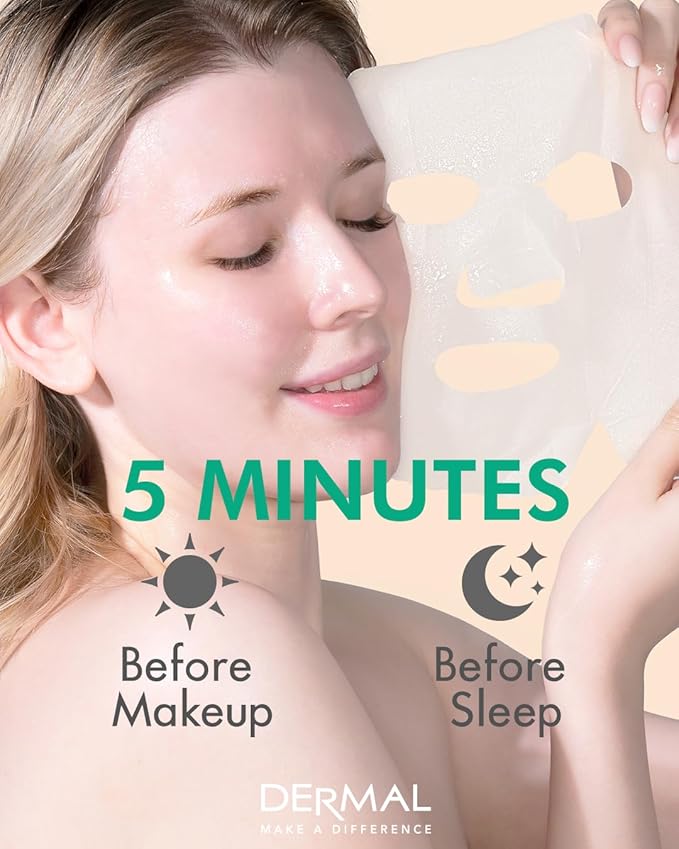 DERMAL Green Tea Collagen Essence Facial Mask Sheet 23g Pack of 100 - Hydrating and Soothing for Sensitive Oily Skin, Revitalize Dull Skin, Daily Skin Treatment Solution Sheet Mask