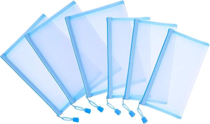 12 Pieces Zipper Nylon Mesh Pouch, Mesh Cosmetic Bags Makeup Bags Pencil Case, Multipurpose Travel Bags for Cosmetic School Office Supplies and Travel Accessories (Sky Blue, A5+B6)