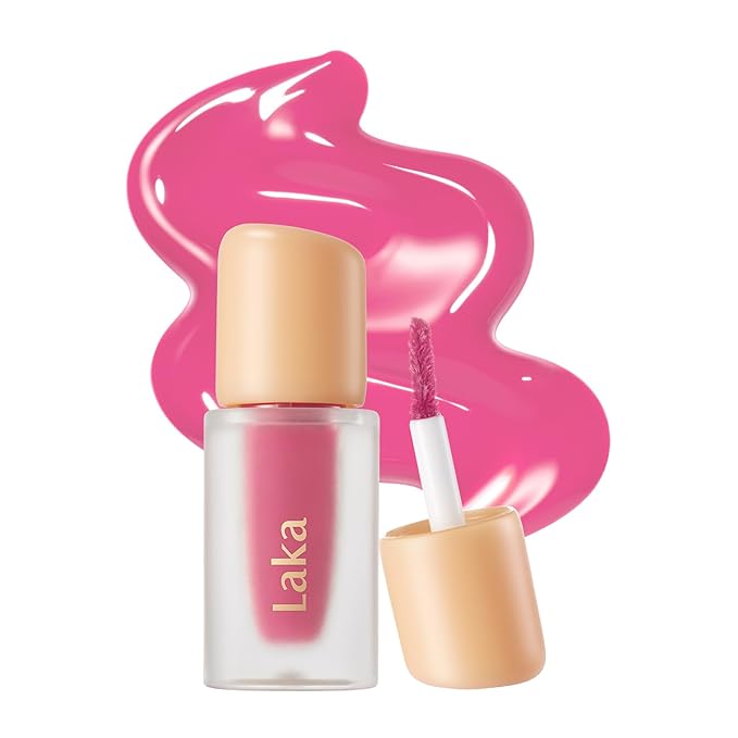 Laka Fruity Glam Lip Tint Mini, Glowing Lip Stain with Wide Color Spectrum, Hydrating & Lightweight Texture, Long-Lasting Bold Stain, Non-Sticky, Vegan, K-Beauty (#112 Ping-pong)