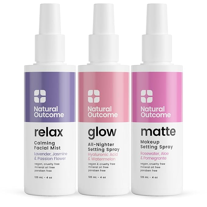 natural outcome Face Mist Trio Collection – Hydrating Facial Mist Spray for Glowing Skin – Rosewater, Lavender & Hyaluronic Acid – Makeup Setting & Refreshing Face Spray Mist