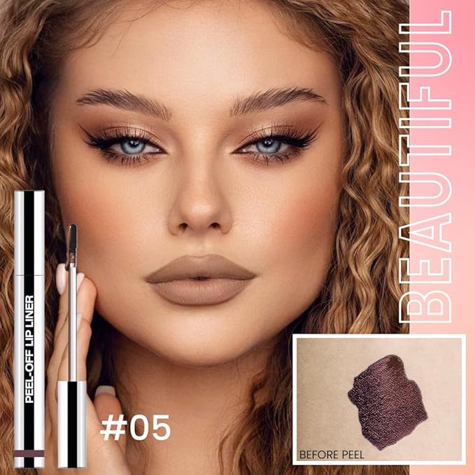 Matte Lip Gloss Stain-Peel Off Lip Liner Tattoo, Dark Brown Peel-Off Lip Tint，Long Lasting Peel Off Lip Stain, Waterproof Transfer-proof Lip Mask Lip Liner Peel Off Lip Gloss,Stayn Lip Makeup.05#
