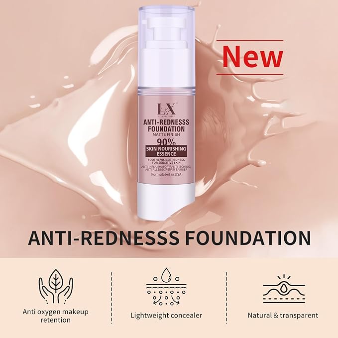 Sensitive Skin Foundation - Serum Foundation with Vitamin E, Sun protection & Deep Hydration for A Smooth & Satin Finish, Vegan & Cruelty-Free, 408 Deep