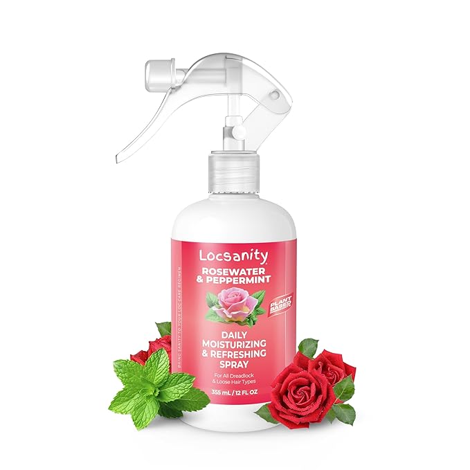 Locsanity Daily Moisturizing Refreshing Spray for Locs, Dreadlocks - Rose Water and Peppermint Hair Scalp Moisturizer, Dreadlock Spray - Natural Loc Care and Maintenance (12oz)