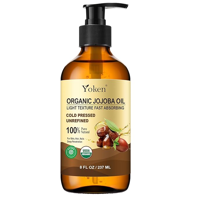 Organic Jojoba Oil Glass Bottle 8 fl oz, USDA Certified 100% Pure & Natural Jojoba Oil for Hair, Skin & Face, Cold Pressed Unrefined Hexane Free, Deeply Moisturizing Body Serum Oils for Gua Sha