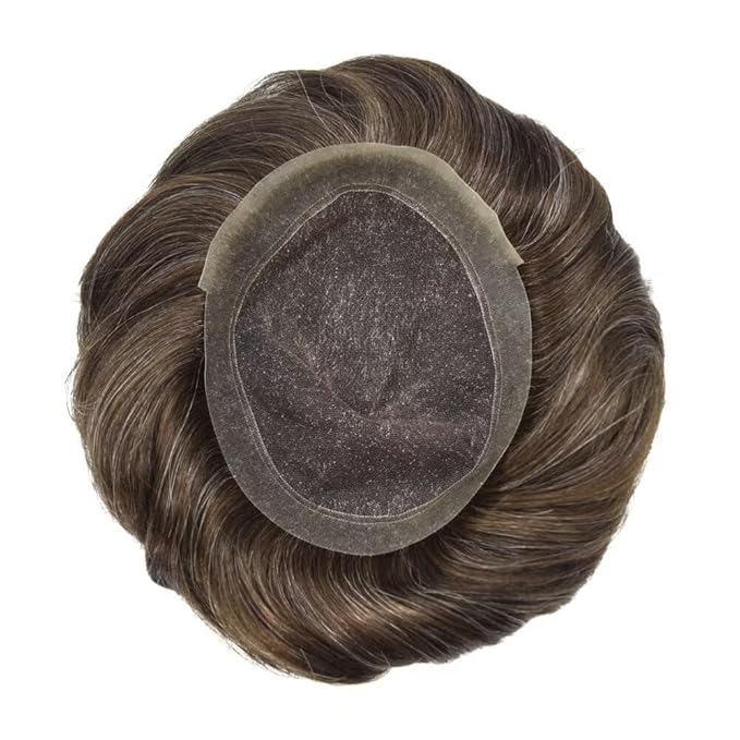 FACE MIRACLE Hair System for Men French Lace Mens Toupee Human Hair Replacement System Lace with PU Toupee for Man 6"X8" #330 3# DARK BROWN WITH 30% SYNTHETIC GREY
