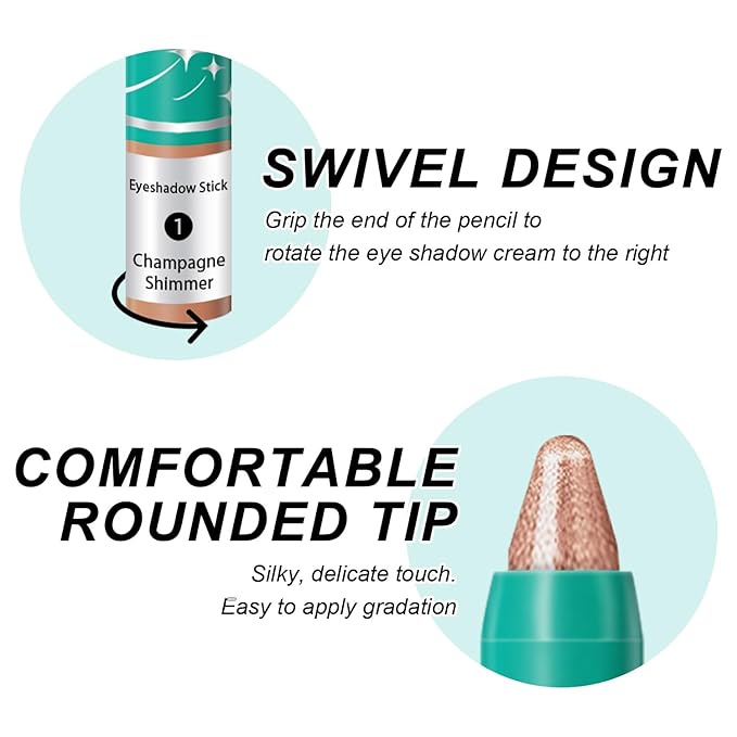 4Pcs Eyeshadow Stick, Eye Brightener Stick, Shimmer Creamy Eye Shadow Makeup, Waterproof Long Lasting Glitter Highlighter Eye Liner Pencil (4PCS A)