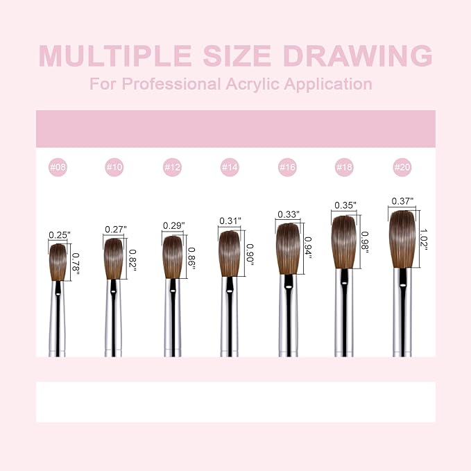 Acrylic Nail Brush Size #20, 100% Pure Kolinsky Nail Art Brushes for Acrylic Application, Sturdy Starry Handle Oval Shaped Nail Design Tools for Professional Manicure DIY, Pink