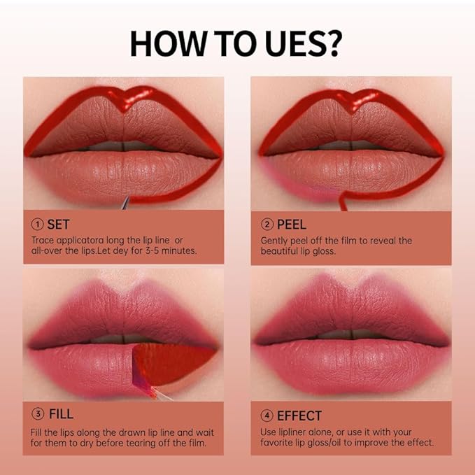 Matte Lip Liner Peel Off Lip Stain, Long Lasting Peel Off Lip Liner Stain, Peel-off Lip Gloss For All Skin Types, Transfer-proof Highly Pigmented Color Waterproof, (04#, Pack of 1)