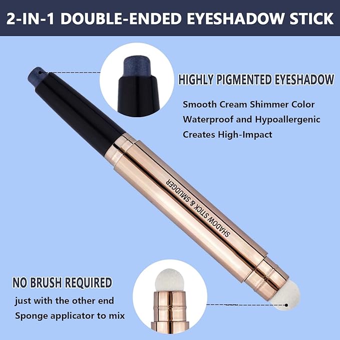 Eyeshadow Stick Eye Makeup Cream Smooth Shimmer Eyeshadow Pencil Primer Glitter Eyeliner Hypoallergenic Waterproof Long Lasting Blue Black shimmer # 12
