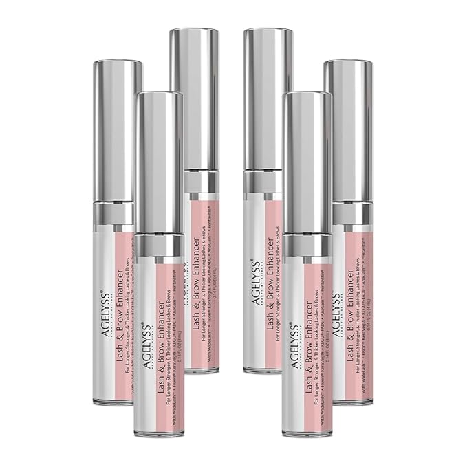 Agelyss Lash & Brow Enhancer - Deep Conditioning - Lash Volume, Brow Boost, Hair Strengthening - Paraben-Free, Cruelty-Free, Vegan - .14 FL OZ - Pack of 6