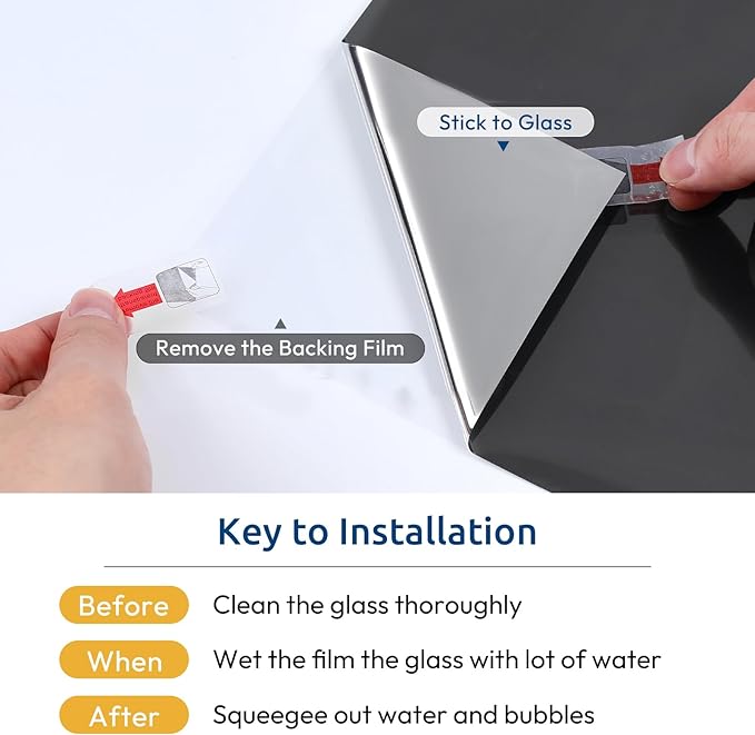 rabbitgoo Window Privacy Film One Way Window Tint for Home, Removable Reflective Heat Sun Blocking Anti UV Glass Door Covering, Mirror Tinting Film House Office, 35.4 in X 16.4 Feet, Black Silver