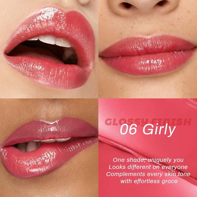 Kaely 2Pcs Honey Lipstick Tinted Lip Balm, Hydrating Shine Lipstick for Women Dry Lips, Moisturizing Nourishing Glossy Lip Gloss Stain Makeup, Sheer Lightweight, Vegan, 05 Rose+06 Girly