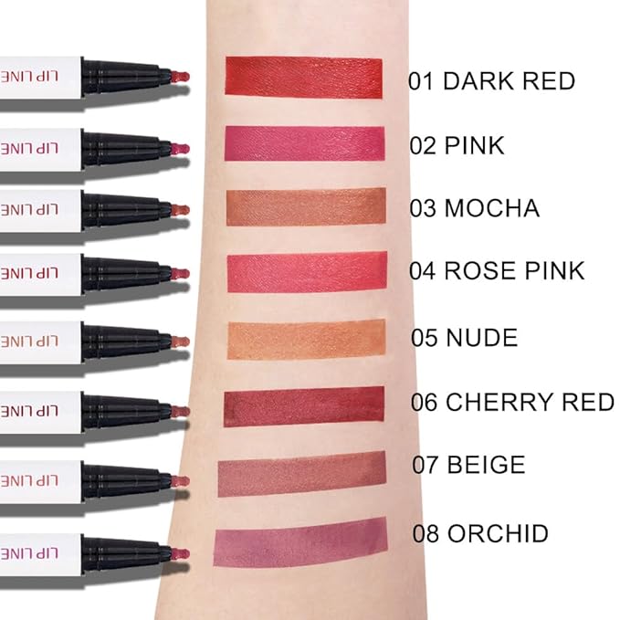 Kaely 3Pcs Pink Cherry Red Orchid Longwear Liquid Lip Liner Waterproof, 24 Hour Long Lasting Lip Liner Stain Marker Pen, 2-in-1 Matte Semi Permanent Lipliner & Lipstick, 02+06+08