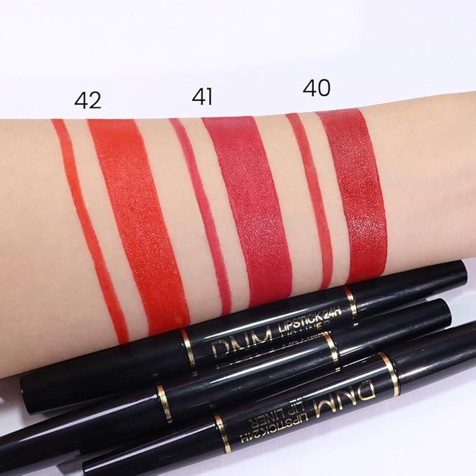 evpct 3Pcs Red Velvet Matte Lip Liner and Lipstick Combo Set Kit for Women, Dark Light Bright Ruby British Red Magic 24 Hours Lipstick and Lip Liner Makeup Set Stain Long Lasting Waterproof labial