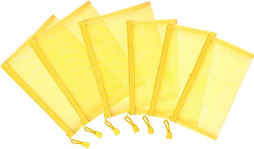 12 Pieces Zipper Nylon Mesh Pouch, Mesh Cosmetic Bags Makeup Bags Pencil Case, Multipurpose Travel Bags for Cosmetic School Office Supplies and Travel Accessories (Yellow, A5+B6)