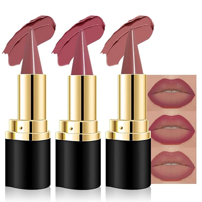 Kaely 3Pcs Gradient Matte Lipstick Lip Liner Pencil Set for Women, 2in1 Flawless Contour Gradual Ombre Effect Lip Pencil Makeup Waterproof, labiales mate 24 horas originales, 05+10+11