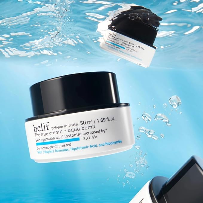 belif Aqua Bomb – Daily Niacinamide Hydrating Moisturizer, Lightweight Plumping Facial Cream with Hyaluronic Acid & Squalane, Cooling Effect, Anti-Aging, Korean Skincare, 1.68 fl oz (50ml)