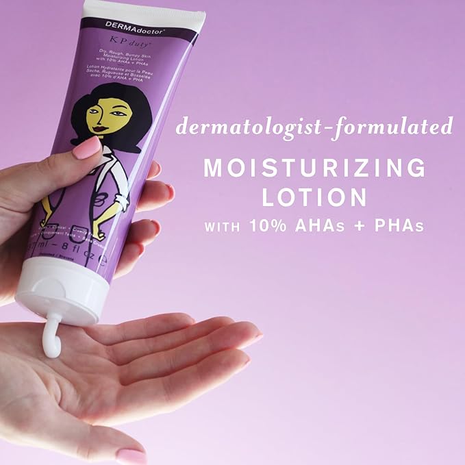 DERMAdoctor: KP Duty Moisturizing Lotion | Dermatologist Formulated Body Cream for Keratosis Pilaris | Smooth Dry, Rough, Bumpy, Chicken Skin | Hydrates & Softens | 10% AHAs + PHAs | (8 oz)