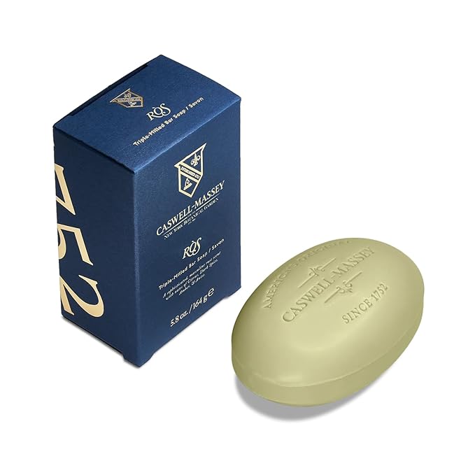 Caswell-Massey RÒS Natural Bar Soap for Men, Moisturizing Body Soap Bar for All Skin Types, Made with Essential Oils & Plant-Based Formula for Soft Skin, Made in USA, 5.8 oz