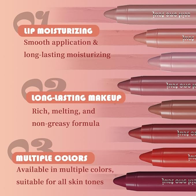 2Pcs Pinky Nude & Coral Hydrating Cream Lipsticks Lip Crayon for Women, Moisturing Lipstick Longwear Lip Liner Crayon Set for Ombre Shades, Matte Creamy Natural Nourishing Tinted Lips Balm Set