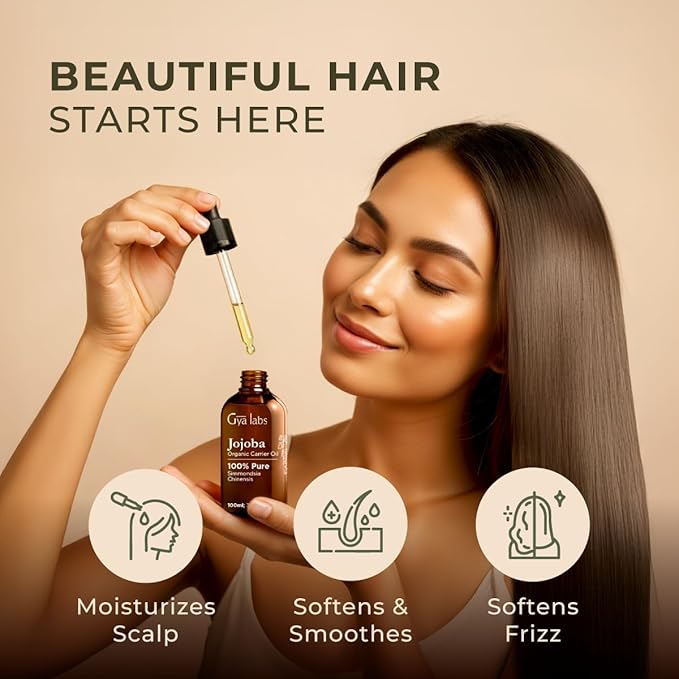 Gya Labs Jojoba Carrier Oil - 3.4 Fl Oz - for Hair, Skin, Face, Scalp & Body Massage