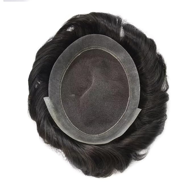 FACE MIRACLE Toupee for Men French Lace Hairpiece Human Hair Replacement System Skin PU Mens Toupee Hair Wigs for Man V-Looped Front Hair Prosthesis 6"X9" #2 Darkest Brown