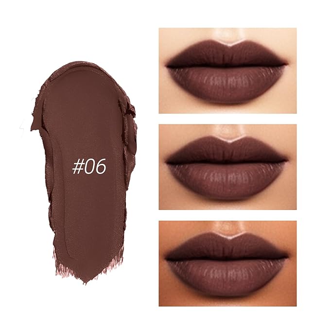 Erinde Matte Lipstick Crayon for Women, Dark Purple Brown 24 Hour Lipstick Lip Liner Pencil, Neutral Lip Stick Long Lasting Waterproof, Vegan & Cruelty-Free, 06