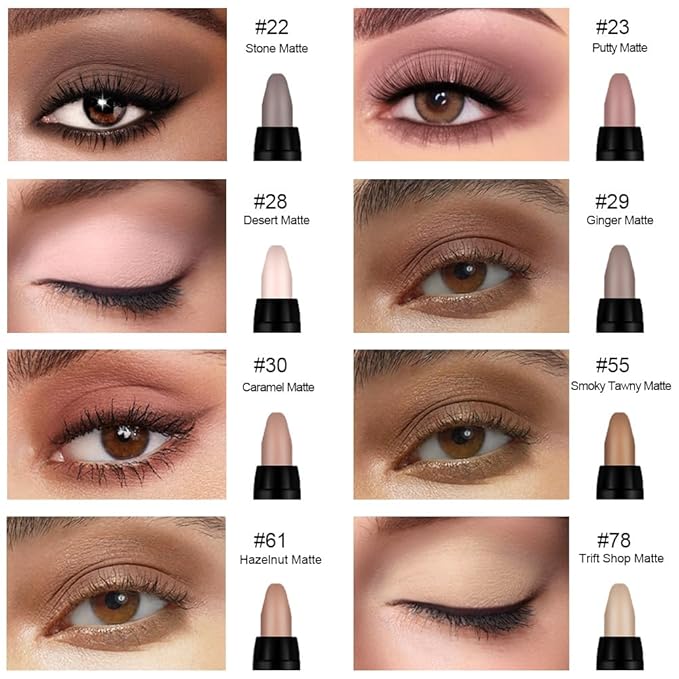 evpct 8Pcs Cream Eyeshadow Stick Set for Older Women, Brown Putty Desert Ginger Nude Brown Caramel Matte, Silky Matte Eyeshadow Applicator Sticks Waterproof, Blendable Eye Makeup sombras para ojos