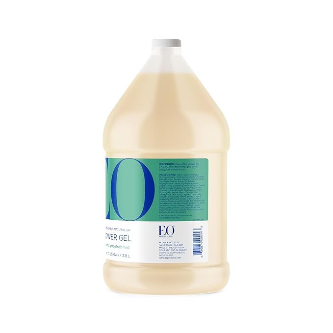 EO Shower Gel Body Wash Refill, 1 Gallon, Grapefruit and Mint, Organic Plant-Based Skin Conditioning Cleanser with Pure Essentials Oils, Pack of 1