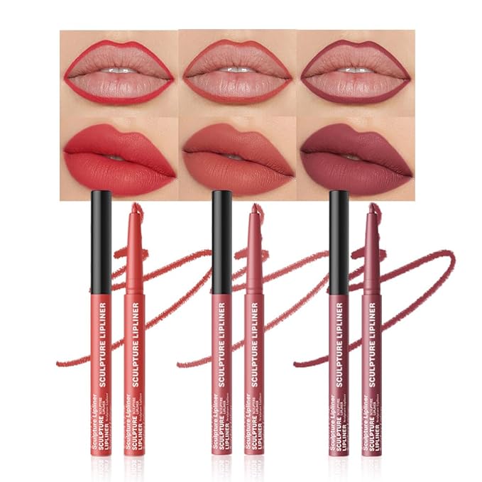 12 Colors Matte Lip Liner Pencil – Long Lasting Waterproof Lip Liner, Smudge Proof Transfer Proof Lip Pencil, High Pigment Lip Makeup for Defining & Filling Lips (A3-set:04+05+06, 3PCS)
