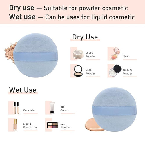 12 PCS Cotton Powder Puff, Face Puff Makeup Puffs Pads, Velour Powder Puff Round Fluffy Puff for Loose Powder Foundation (Blue)