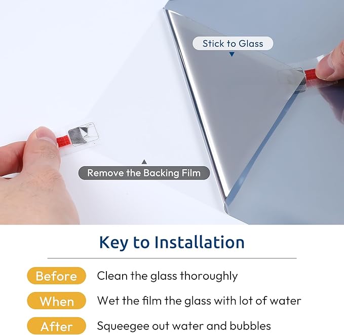 rabbitgoo Window Privacy Film One Way Window Tint for Home, Removable Reflective Heat Sun Blocking Anti UV Glass Door Covering, Mirror Tinting Film House Office, 35.4 in X 16.4 Feet, Silver