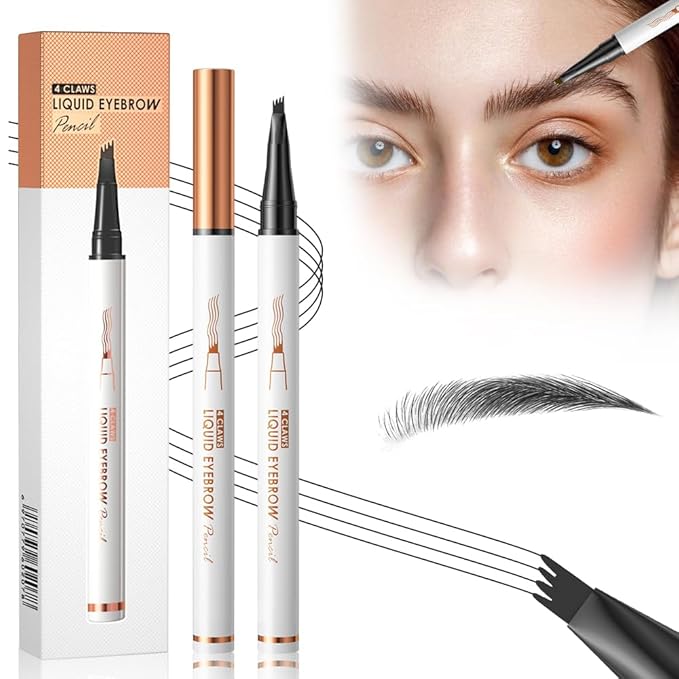 Eyebrow Pencil, Microblading Eyebrow Pencils for Women, Premium Magic 3D Waterproof Microblading Eyebrow Pen 4 Fork Tip Tattoo Pencil, Eye Brow Makeup Long-Lasting for Women (Black)