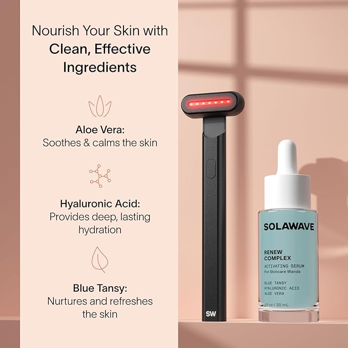 Solawave 4-in-1 Radiant Renewal Red Light Therapy Wand & Renew Complex Activation Serum | Beauty Device for Face & Neck | Serum Boosts Anti-Aging Effects, Reduces Wrinkles, Dark Circles & Puffiness