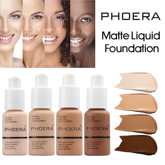 PHOERA Foundation,Full Coverage Flawless Soft Matte 24 HR Oil Control Waterproof Concealer Makeup. (1 Pcs-104- Buff Beige)
