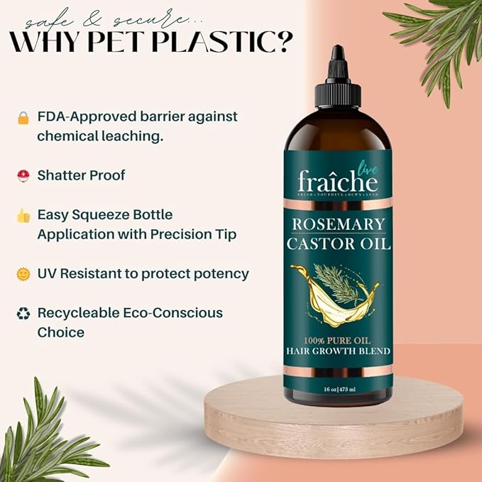 Live Fraiche Rosemary Castor Oil for Hair Growth 16oz - Rosemary Oil for Hair Growth and Thickening Pure Blend to Reduce Loss and Promote a Healthy Scalp