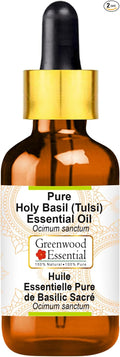 Greenwood Essential Pure Holy Basil Essential Oil (Ocimum Sanctum) with Glass Dropper Steam Distilled 30ml (1.01 oz)