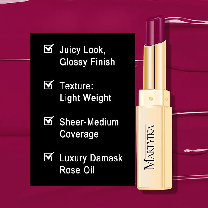 MAKI YIKA Moisture Purple Lipstick for Women Hydrate Lip Gloss for Dry Cracked Lips Weightless Glossy Lip Color Juicy Finish,MA067 Jam Purple