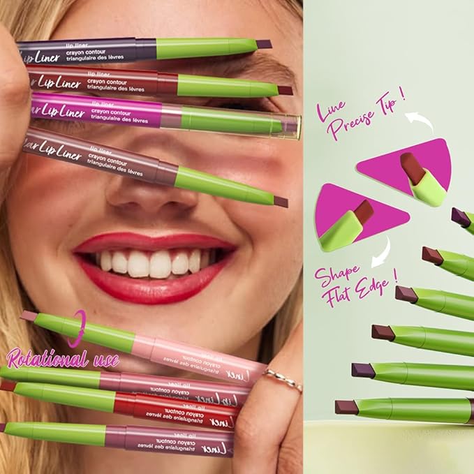 evpct Dark Wine Red Triangle Lip Liner Pencil Stick for Women, Retractable Lips Liner Pen Triangle Tip for Sculpting Filling Plumping, Longwear Lipliners Pencil Vegan Cruelty Free Lip Filler Plumper
