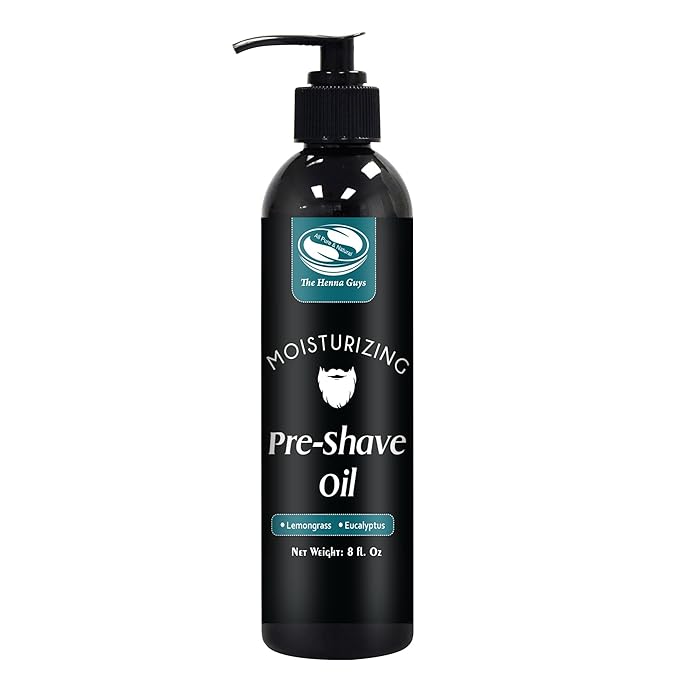 The Henna Guys 8 fl. Oz, Lemongrass & Eucalyptus Pre Shave Oil for Men, Premium Pre Shave Oil, Excellent Shaving oil for Men, Prepares for a burns free Shave, Works with Straight or Safety Razor