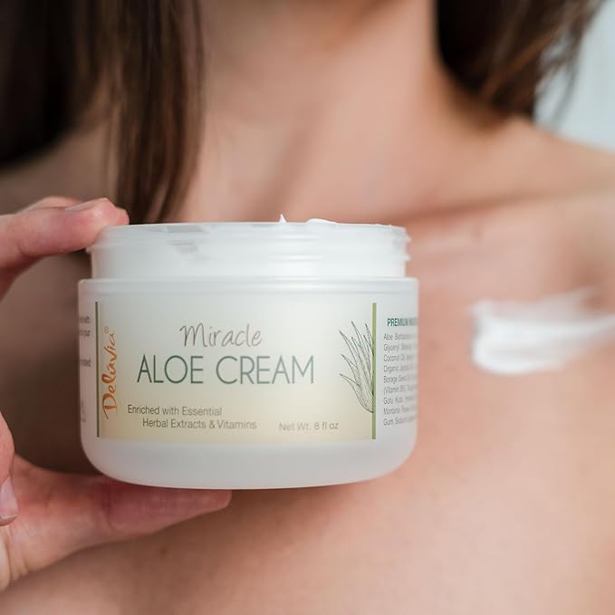 Deluvia Miracle Aloe Cream | Face & Body Moisturizer with Vitamin E & Organic Aloe Vera | Hydrating, Soothing for Dry Skin, Anti-Wrinkle, Acne Scars, Rosacea, Psoriasis, Eczema - 8 oz