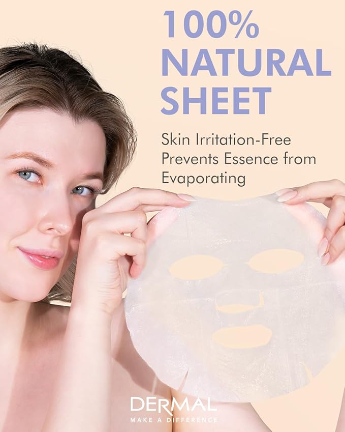DERMAL Arbutin Collagen Essence Facial Mask Sheet 23g Pack of 10 - Anti Aging for Troubled Skin, Daily Skin Treatment Solution Sheet Mask