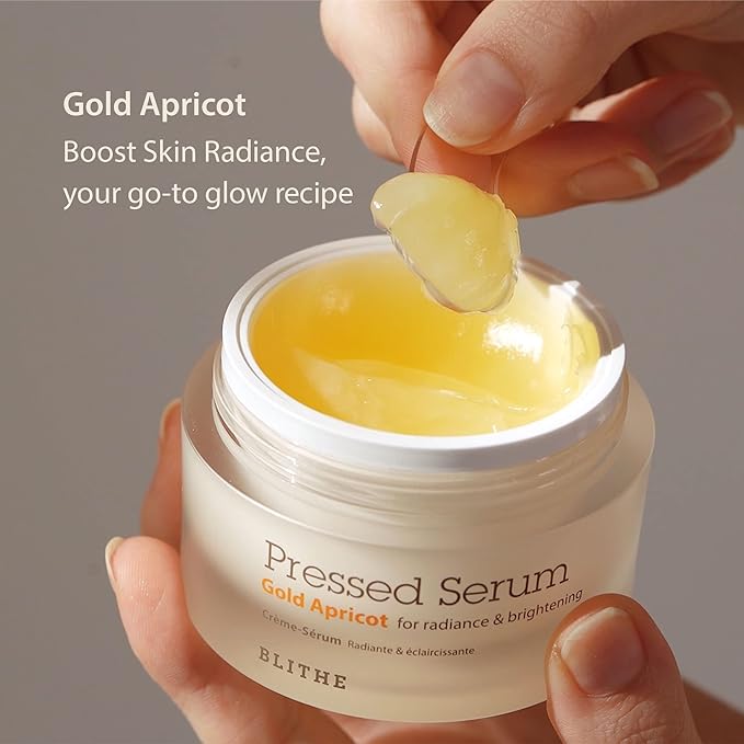 BLITHE Pressed Serum Gold Apricot – Niacinamide Face Moisturizer for Glass Skin Glow, Korean Skincare 1.68 Fl Oz