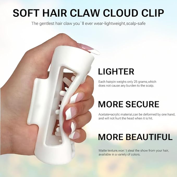 Silicone Hair Clips, Cloud Hair Pins for Women, 3.9 inch Soft Hair Claw Clip for Thick/Fine/Thin/Curly Hairstyle, Black 2 Pack