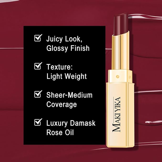 MAKI YIKA Moisture Dark Brown Lipstick for Women Hydrate Tinted Lip Balm for Dry Cracked Lips Dark Burgundy Glossy Lip Color Juicy Finish, MA071 Maduro Brown