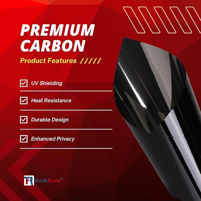 RockRose 5% Premium Carbon Car Window Tint Film 36 in x 10FT 2PLY Charcoal Privacy Film UV, Heat Blocking Tint for Car or Home Adhesive Film Easy Shrink, Plotter Friendly Pro Grade