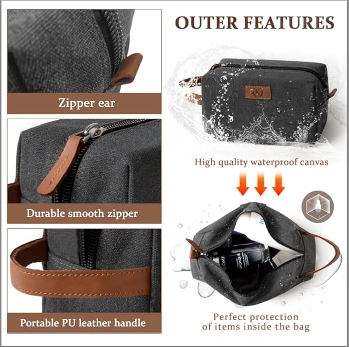 Janhavi Mens Travel Bag Toiletry Waterproof,Personalized Laser Engraved Initials & Wheat Ear, Gifts For Husband, Make Up Bag Traveling, Men's Accessories Organizer,Gifts for Him(Dark Grey T)